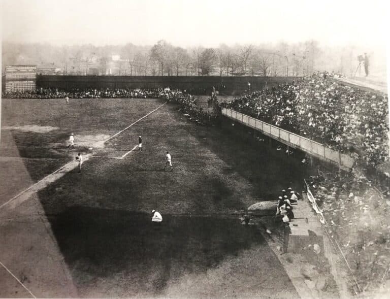 1912-Circa-Rickwood-Field - View of 1st Base Bleachers with Cameraman on Roof - FOR Archives