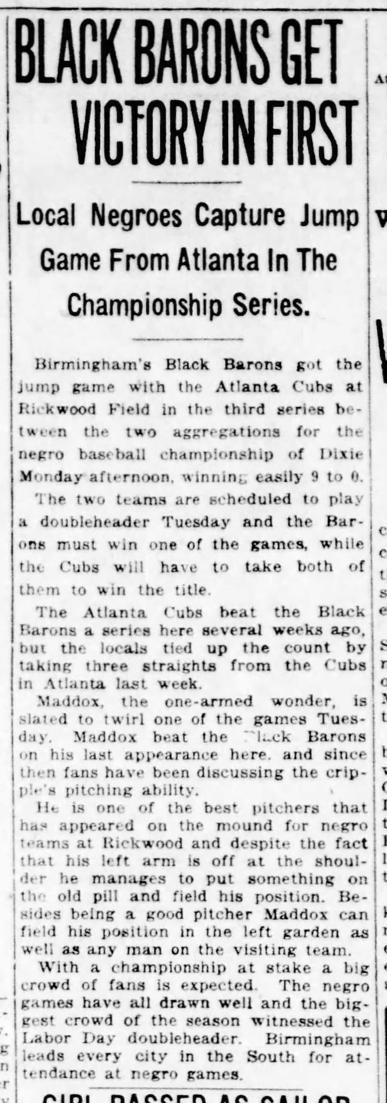 1920 Birmingham Black Baron's Join The New Negro National League 