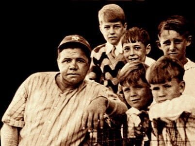 1933 Babe Ruth with boys at Rickwood Field